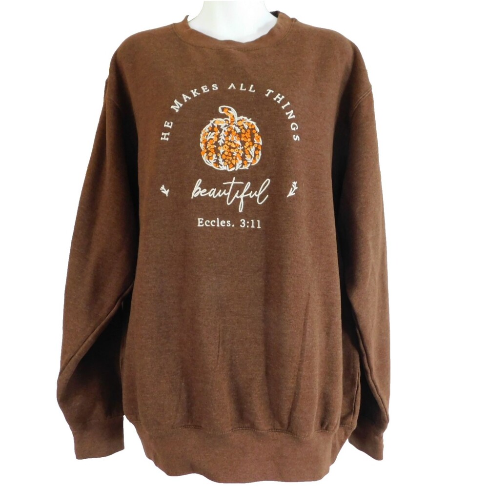 Love in Faith Sweatshirt XL Fall Pumpkin Embroidered Brown Christian Crewneck
